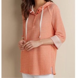 Soft Surroundings 2AG32 Coral Pink Waffle Knit Just Beachy Hooded Pullover